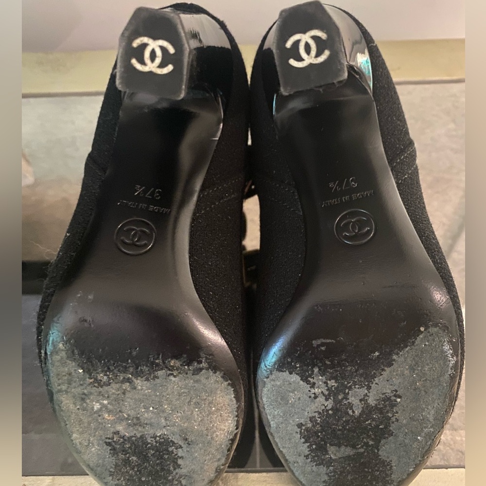 CHANEL Black Ankle Boots with Gold Accents - Picture 5 of 5